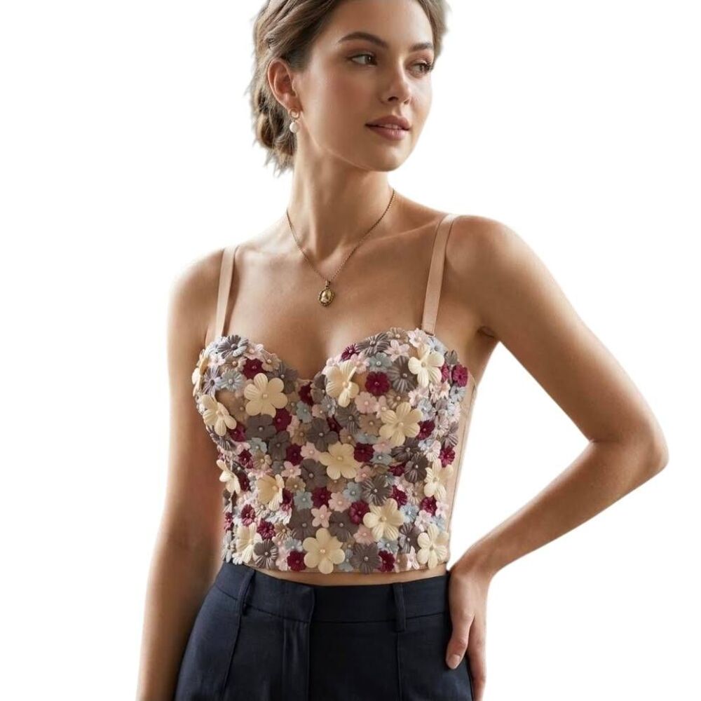 Lydia USA 3D Floral Applique Bustier Corset Top - Size S